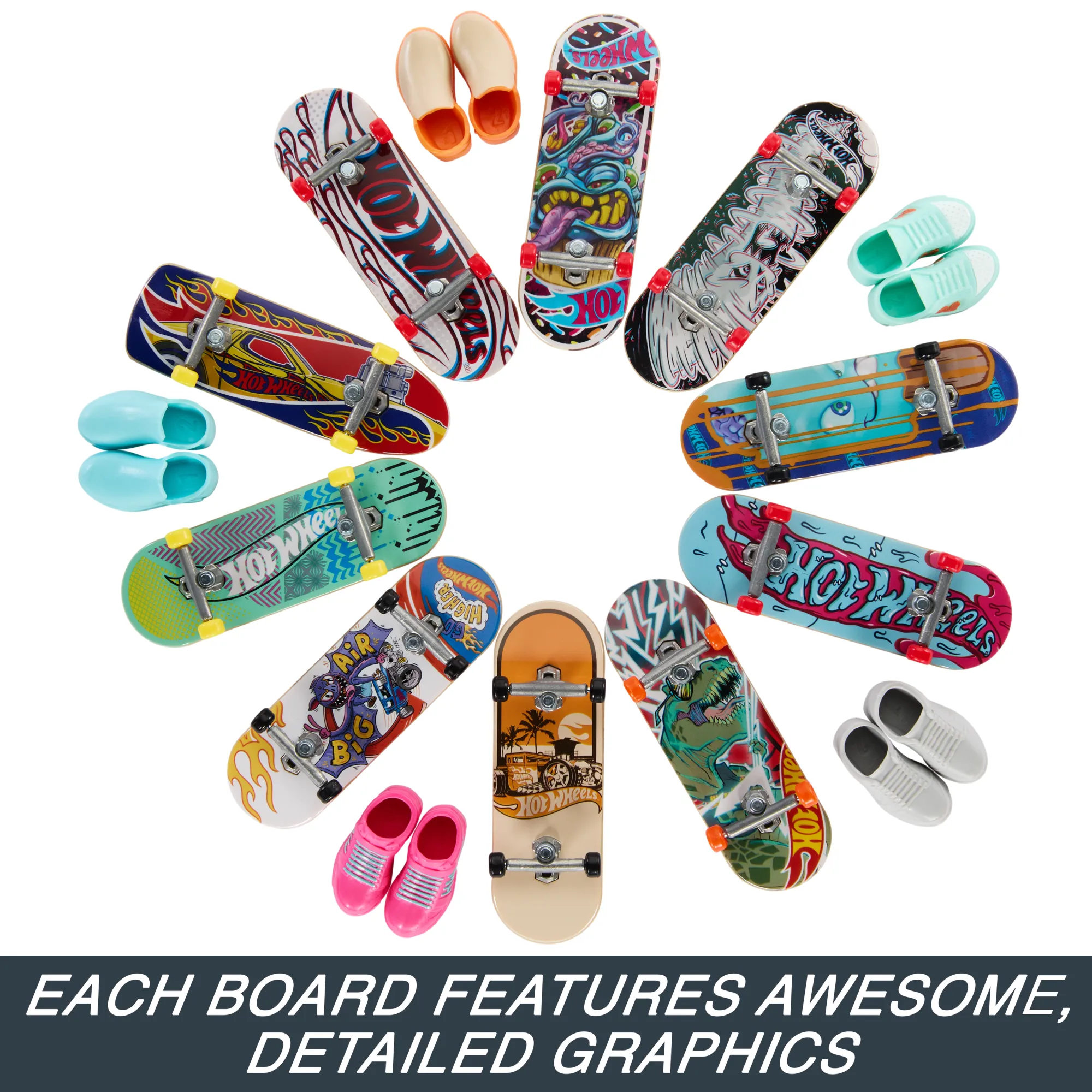 Hot Wheels Skate Fingerboards, Set Of 10 Finger Skateboards With 5 Pairs Of Removable Skate Shoes (20 Pieces Total)