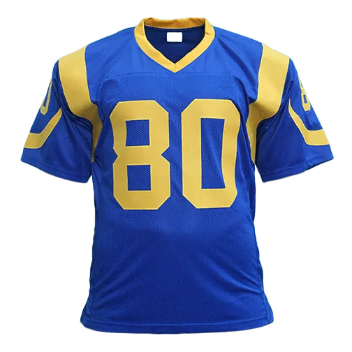 Issac Bruce Throwback Blue Autographed Football Jersey (JSA)