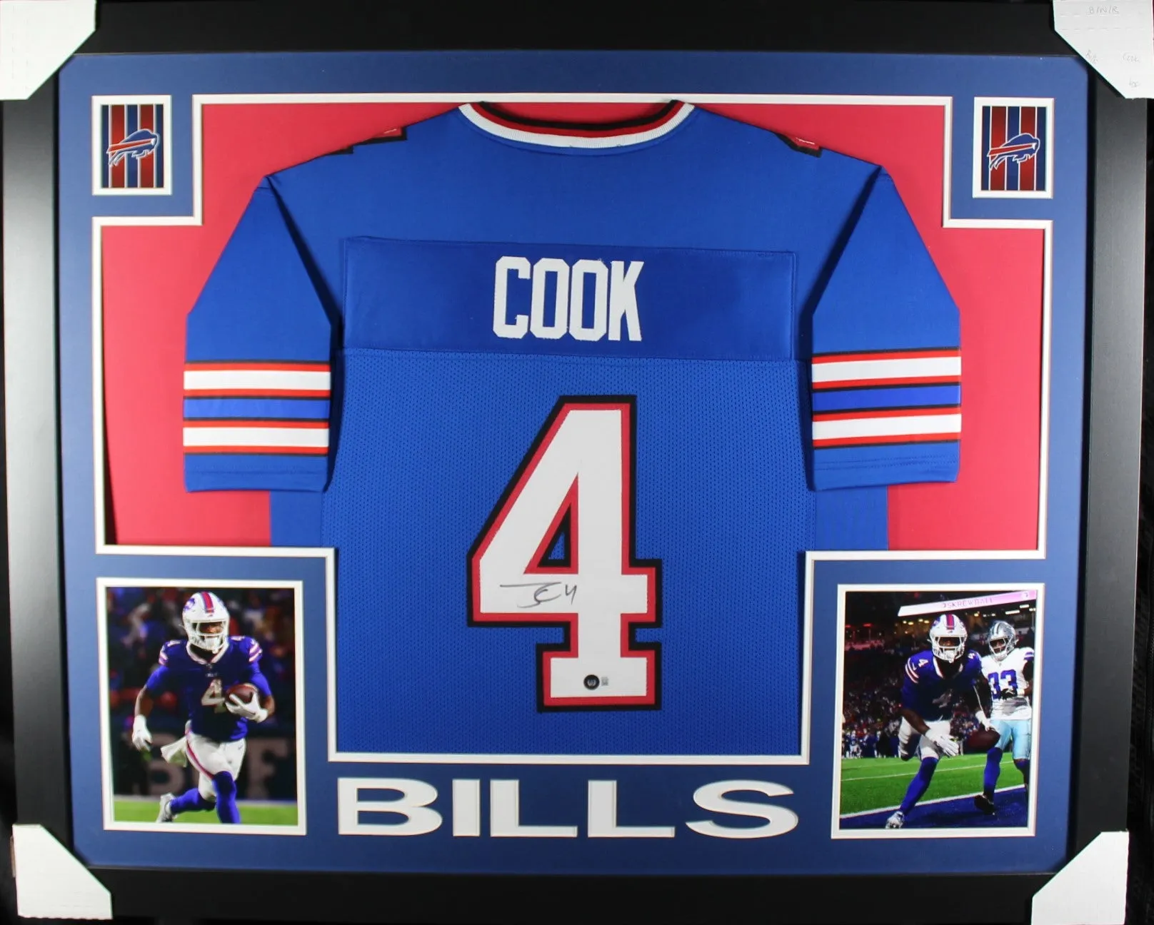 James Cook framed autographed blue jersey