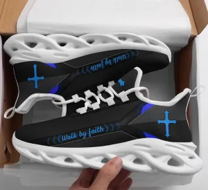 Jesus Walk By Faith Running Sneakers Blue Black 2 Max Soul Shoes - Christian Shoes For Men And Women