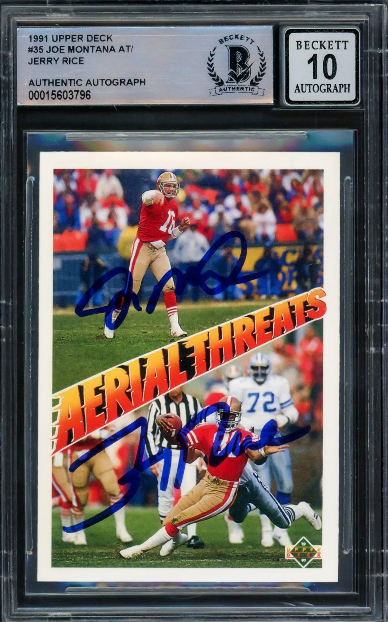 Joe Montana & Jerry Rice Autographed 1991 Upper Deck Card #35 San Francisco 49ers Auto Grade Gem Mint 10 Beckett BAS #15603796