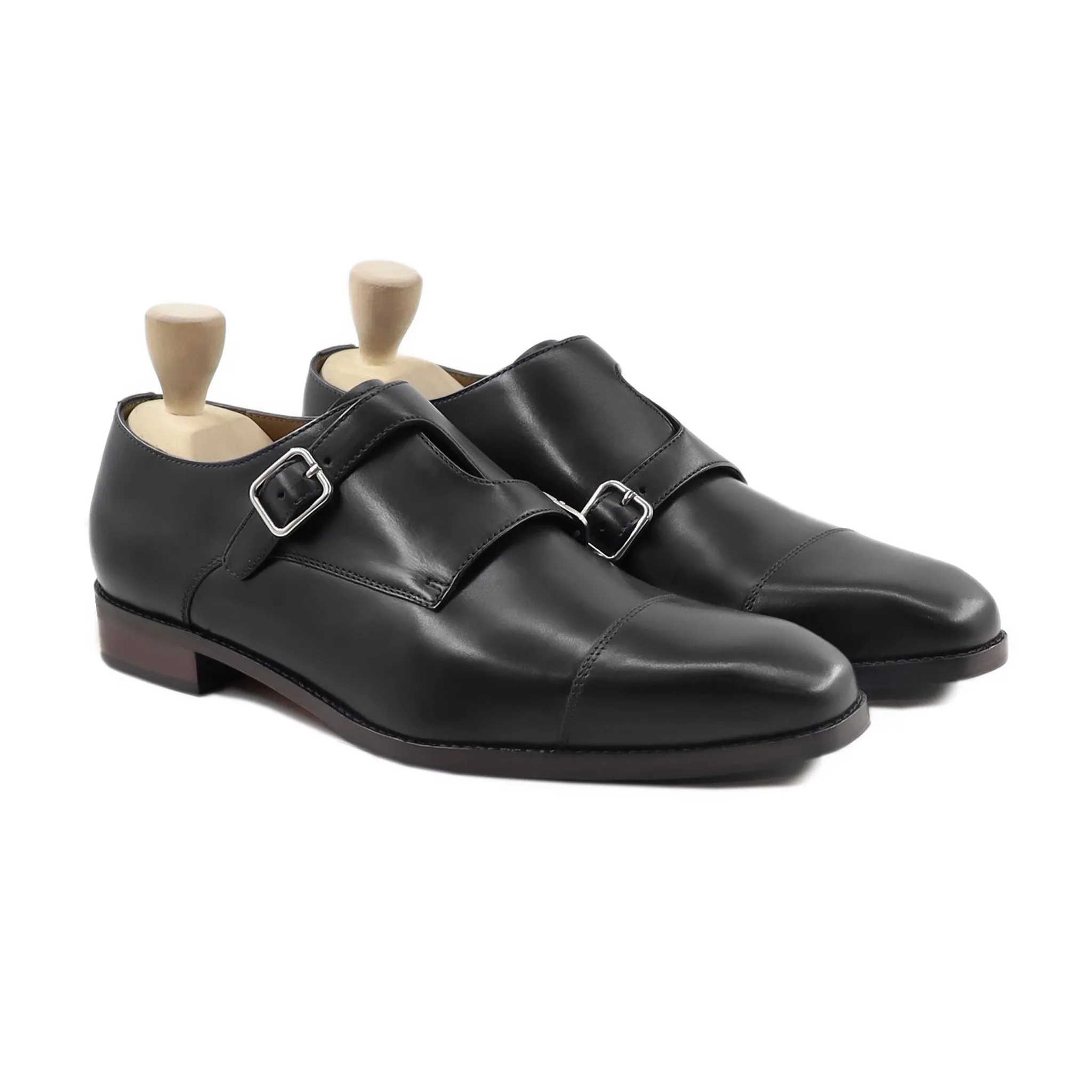 Judith - Men's Black Calf Leather Double Monkstrap Shoe