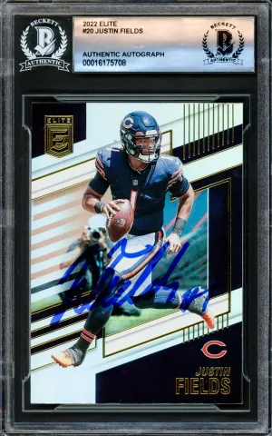 Justin Fields Autographed 2021 Donruss Elite Rookie Card #3 Chicago Bears Beckett BAS Stock #221181