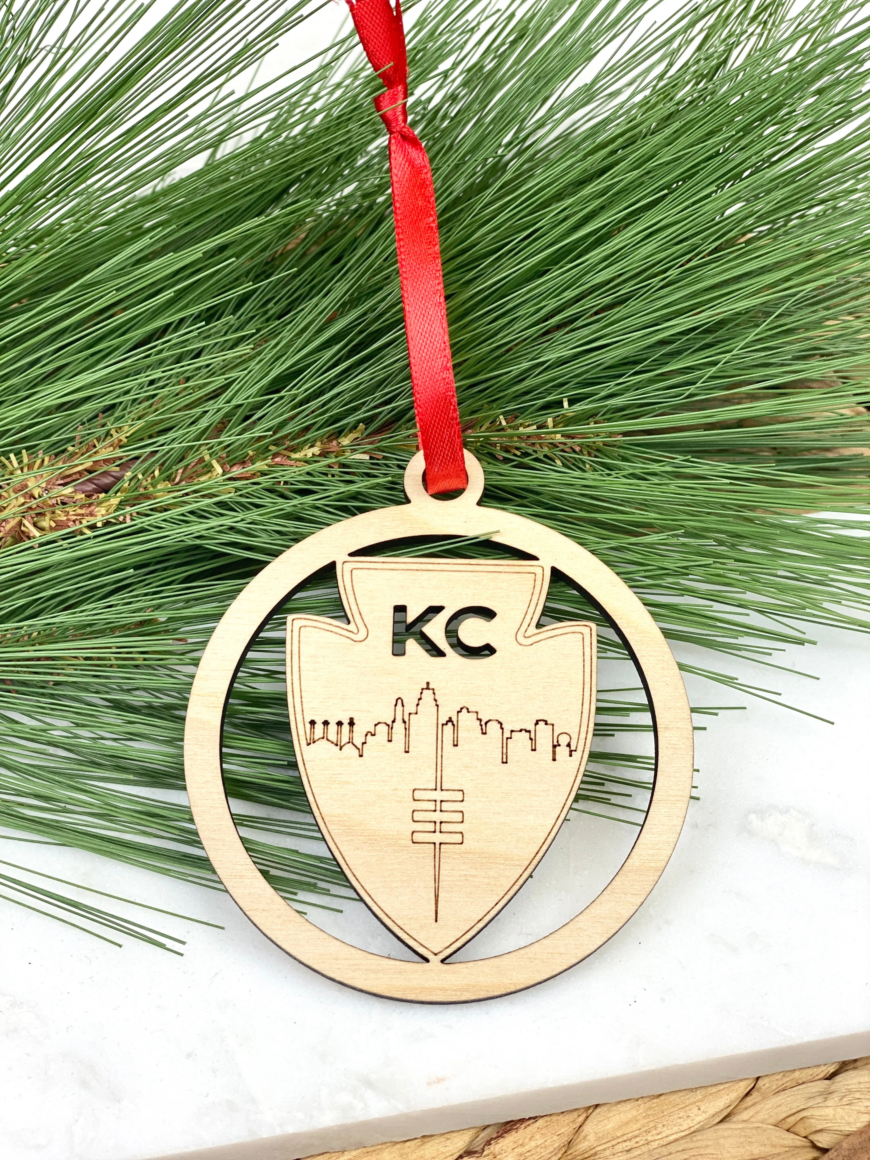 Kansas City Football and Skyline Wood Ornament