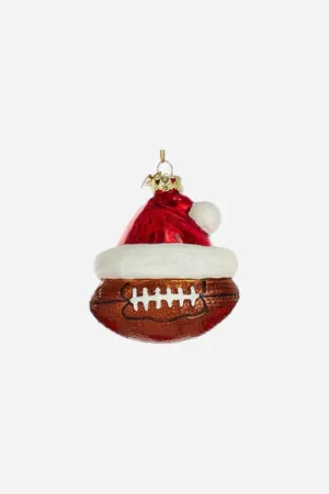 Kurt S. Adler Football With Santa Hat Glass Ornament