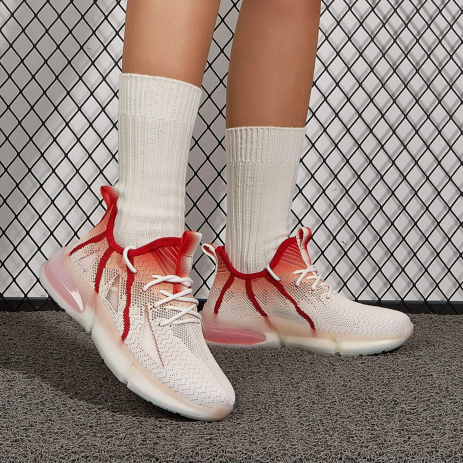 Lace-up Front Knit Running Shoes