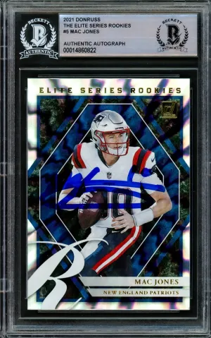 Mac Jones Autographed 2021 Donruss Elite Series Rookies Rookie Card #ESR-MJO New England Patriots Beckett BAS #14860822