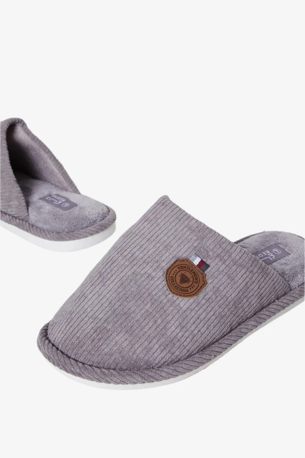 Men Grey Textured Mule Slipper