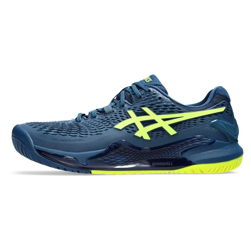 Mens Gel-Resolution 9 Tennis Shoes Mako Blue and Safety Yellow