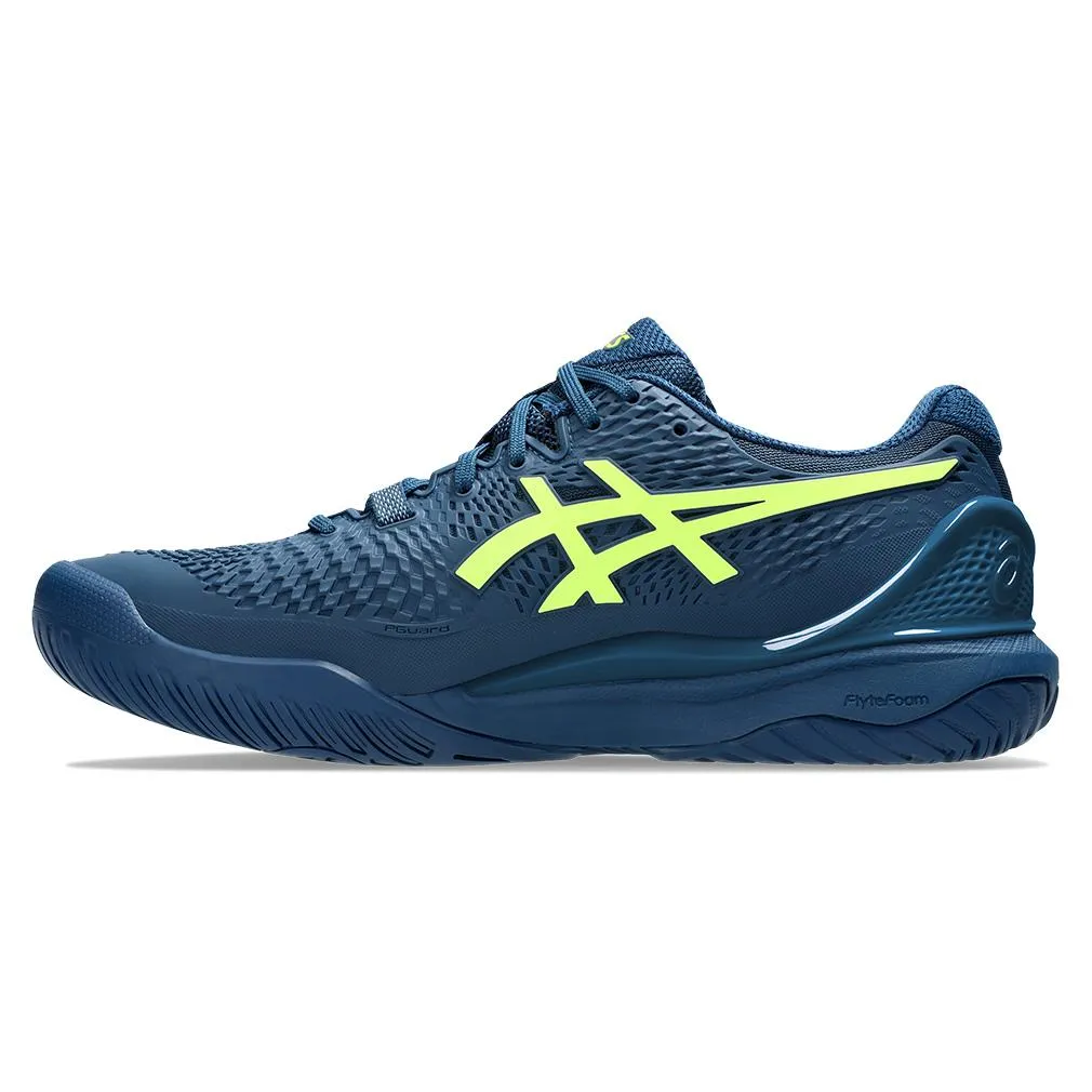 Mens Gel-Resolution 9 Tennis Shoes Mako Blue and Safety Yellow