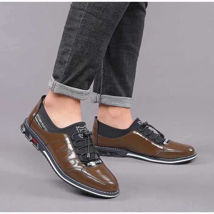 Men's real leather High quality elastic band Fashion design Solid toughness Comfortable business shoes