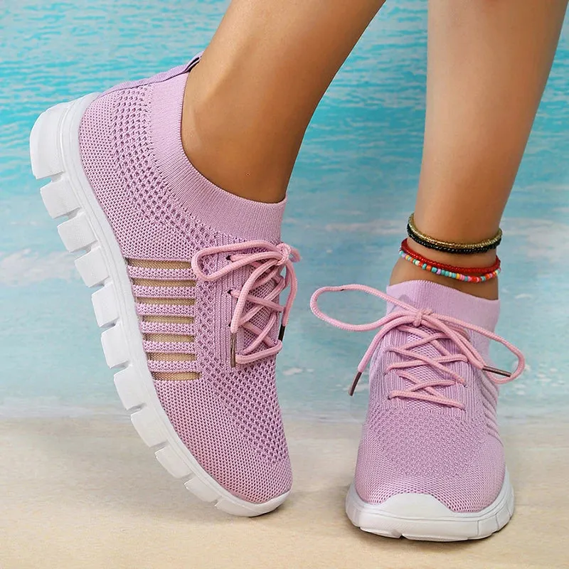 Mesh Breathable Soft Sole Sneakers Women Lightweight Non-Slip Running Walking Shoes Woman 2024 Spring Casual Lace Up Flats Shoes