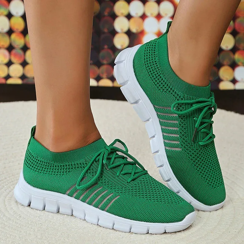 Mesh Breathable Soft Sole Sneakers Women Lightweight Non-Slip Running Walking Shoes Woman 2024 Spring Casual Lace Up Flats Shoes