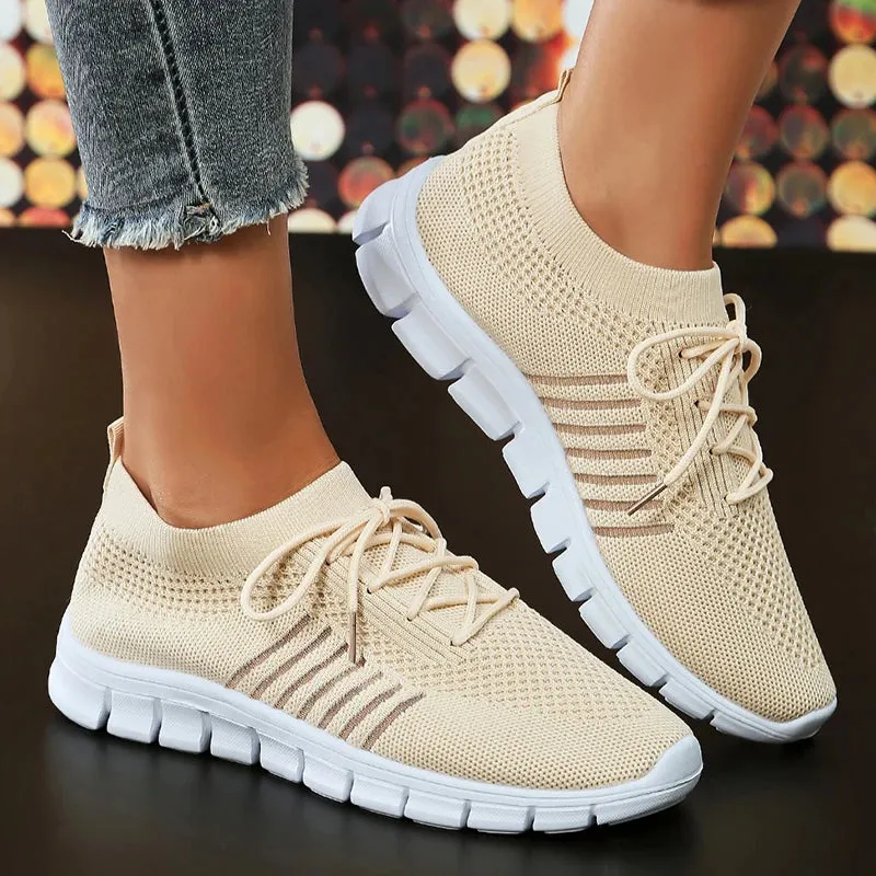 Mesh Breathable Soft Sole Sneakers Women Lightweight Non-Slip Running Walking Shoes Woman 2024 Spring Casual Lace Up Flats Shoes