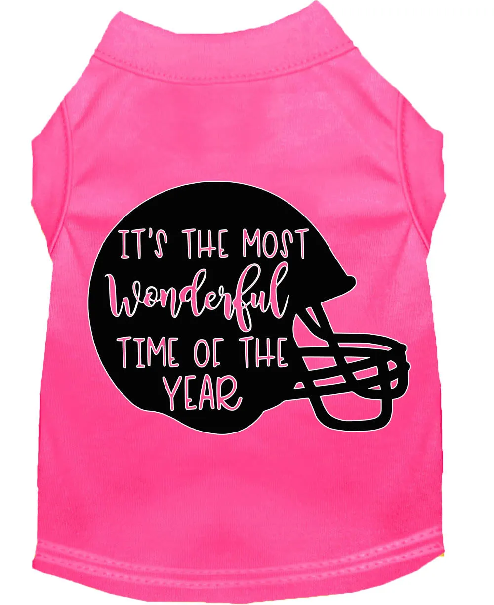 Most Wonderful Time Of The Year (football) Screen Print Dog Shirt Bright Pink Lg