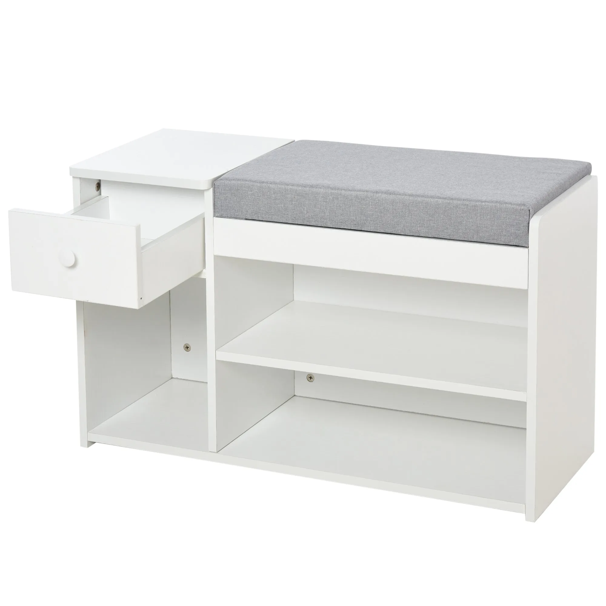 Multi-Storage Shoe Bench w/ Drawer 3 Compartments Cushioned Home Organisation Furniture Tidy Boots Hallway Entryway White