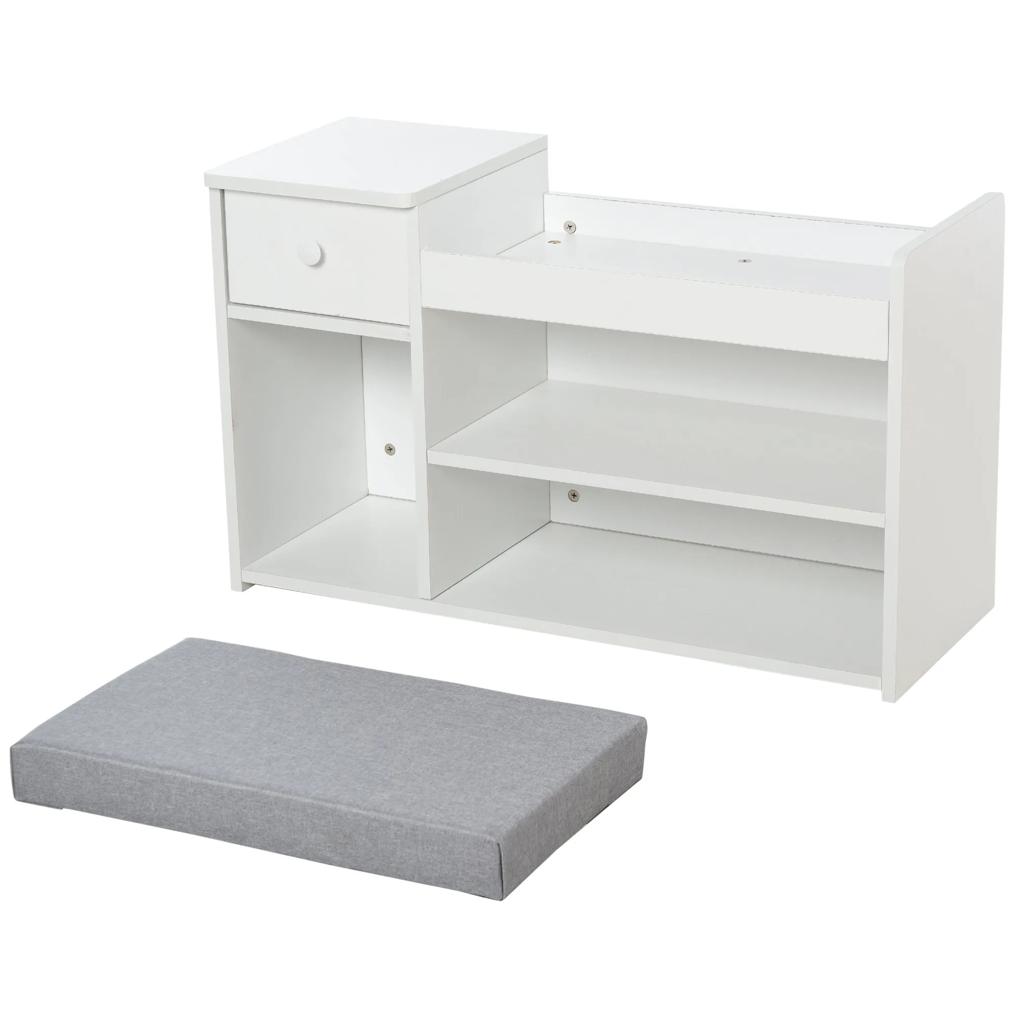 Multi-Storage Shoe Bench w/ Drawer 3 Compartments Cushioned Home Organisation Furniture Tidy Boots Hallway Entryway White