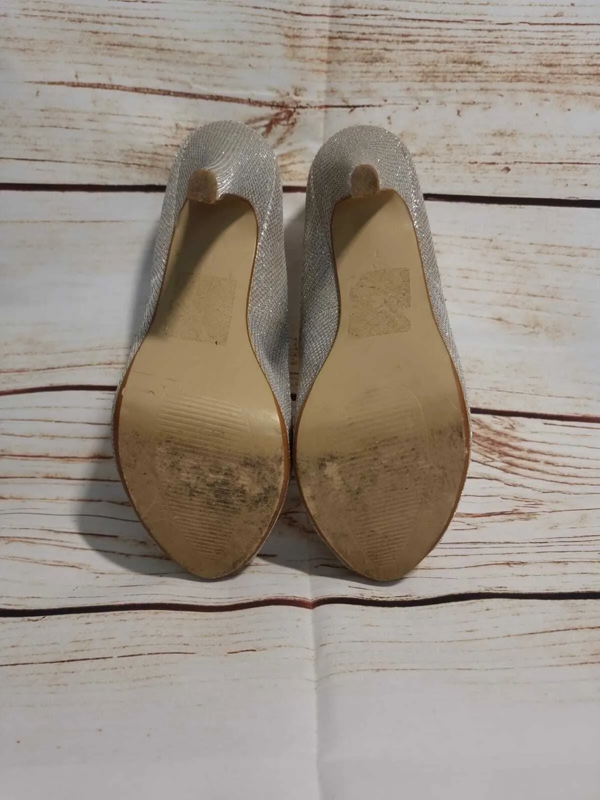 Next Pale Gold Glitter Wide Fit, Peep Toe, Platform Court Shoes Heels UK 7 EU 41