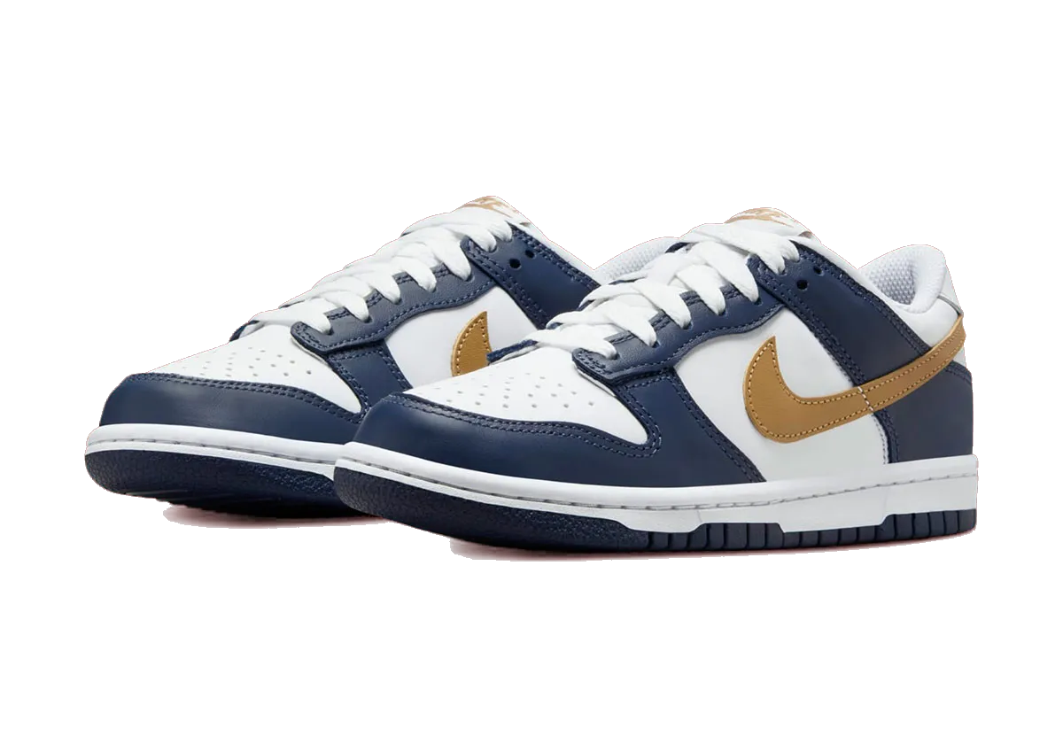 Nike Kids' Dunk Low Shoes - White / Midnight Navy / Wheat