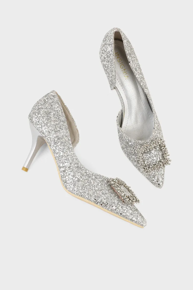 Party Wear Court Shoes I44373-Silver