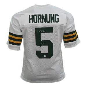 Paul Hornung Autographed Pro Style Football Jersey White (JSA) HOF Inscription