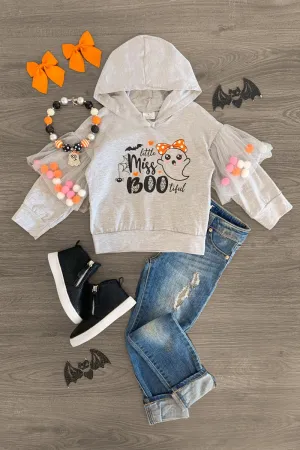 "Little Miss BOOtiful" Gray Ghost Hoodie