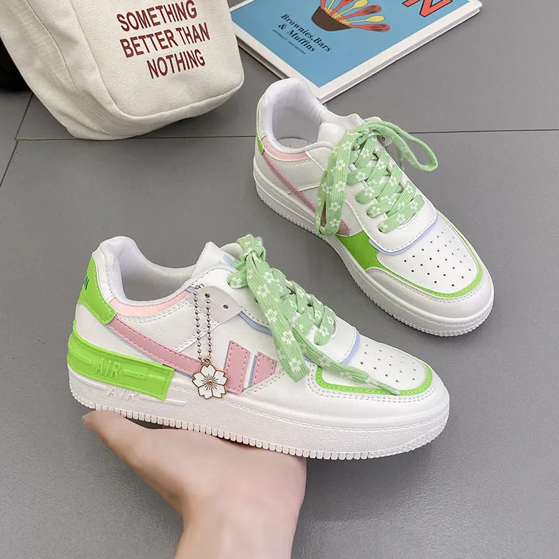 QWEEK White Women Tennis Spring Autumn Korean Sports Shoes Sneakers Platform Flat Casual Running Vulcanize Basket Rubber Fashion