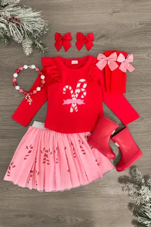 Red & Pink Candy Cane Tutu Skirt Set