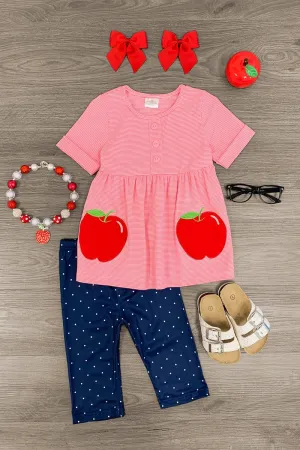 Red Striped Apple Capri Set