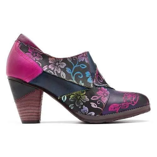 Retro Splicing Flowers Pattern Pumps