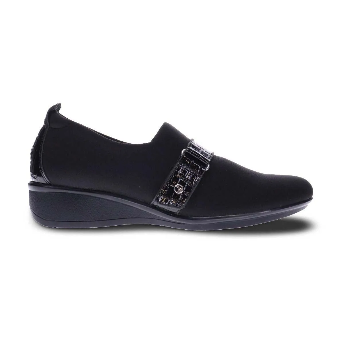 Revere Genoa Stretch Women Casual Shoes In Black Lizard