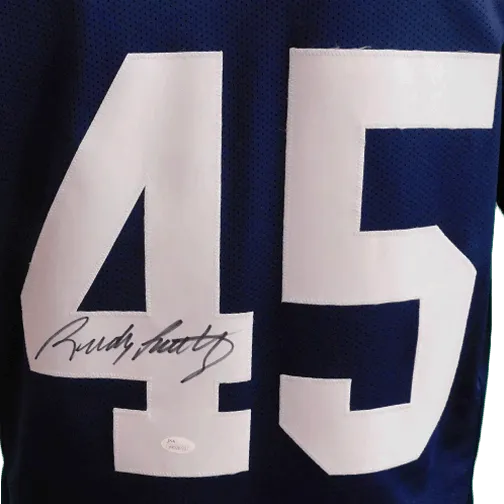 Rudy Ruettiger Autographed College Style Football Jersey Navy (JSA)