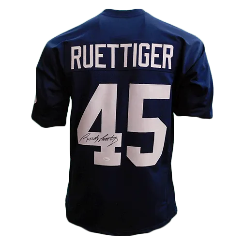 Rudy Ruettiger Autographed College Style Football Jersey Navy (JSA)