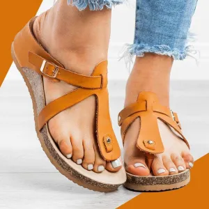 Sandals Pu Wedge Heel Summer Slippers