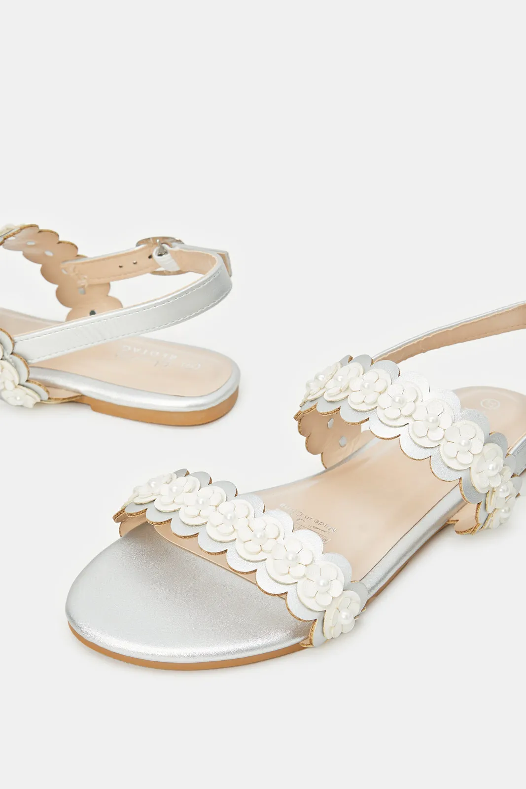 Senior Girls Silver Floral Sandal