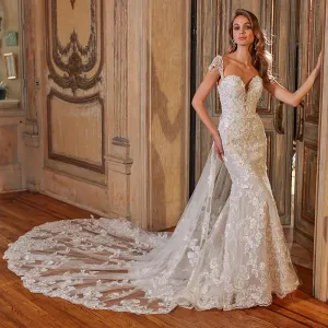 Shiny Mermaid Wedding Dresses With Removable Train Vestido De Noiva Sereia Sexy Backless Appliques Beading Crystal Gowns