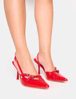 Smooch Wide Fit Red Buckle Detail Slingback Mid Heel Court Shoe