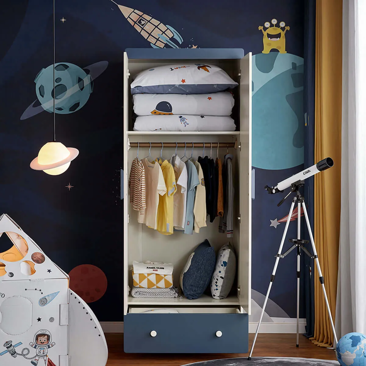 Space Boy Navy and White Wardrobe Rack