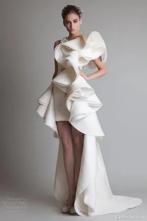 Super Fabulous Krikor Jabotian Luxury Ruffles High Low Silk Like Satin Evening Dresses Zipper Back Court Train 2017 Custom Made Women Gowns