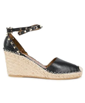 Valentino Black Rockstud Espadrille Wedge