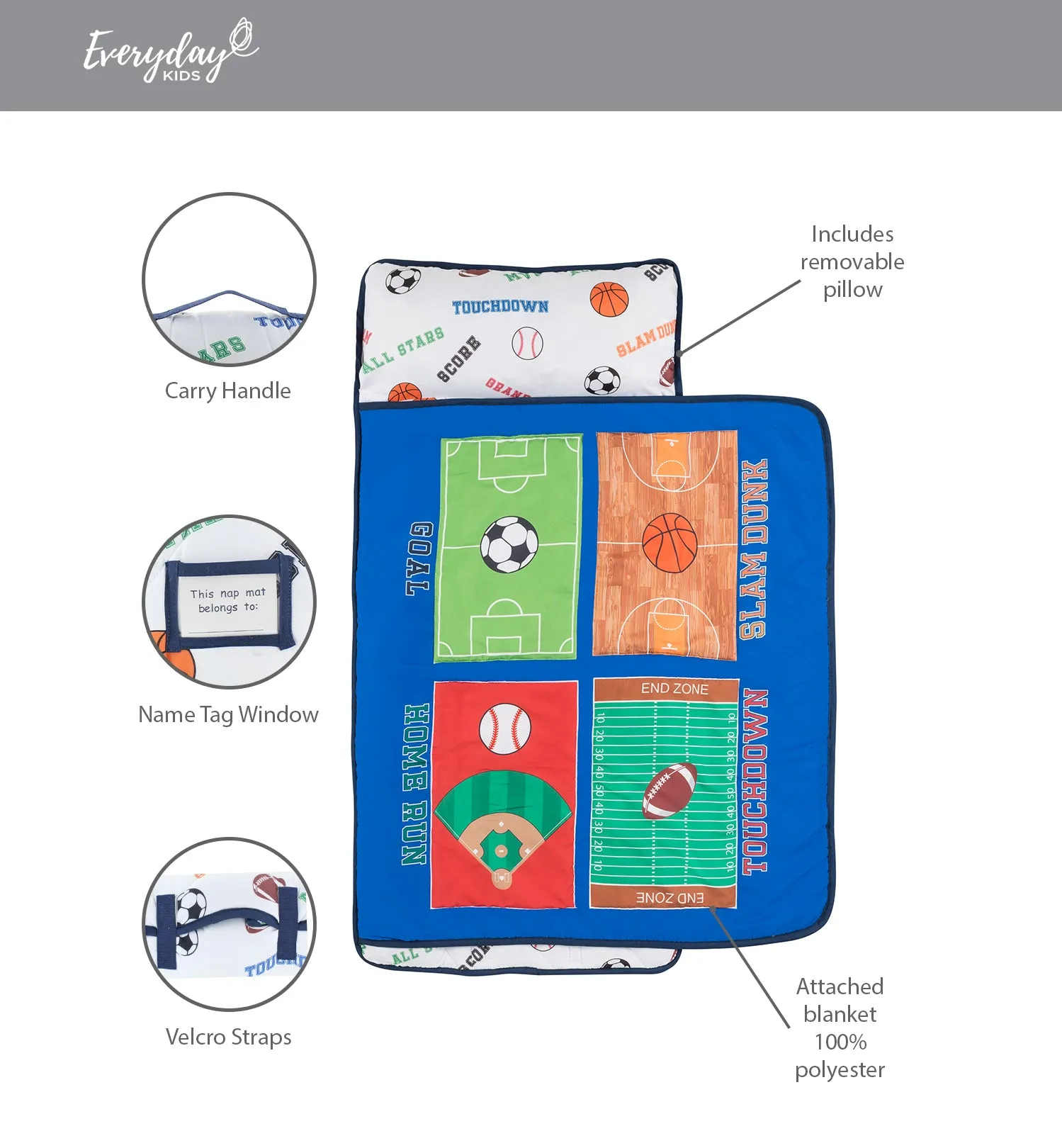 Varsity Sports Toddler Nap Mat with Pillow