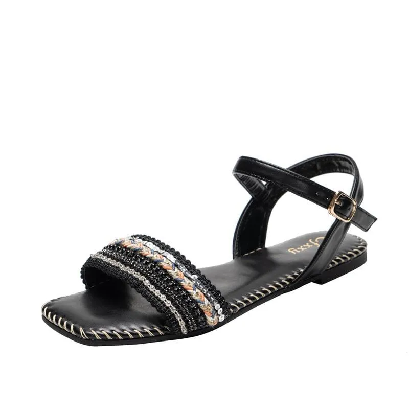 Versatile Square Head Flat Sandals