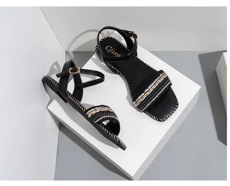 Versatile Square Head Flat Sandals