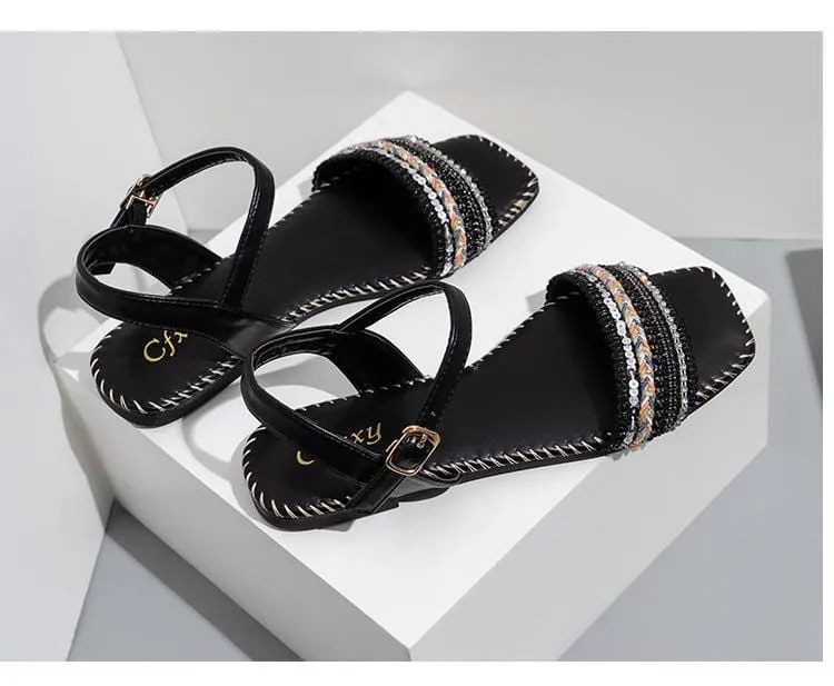 Versatile Square Head Flat Sandals