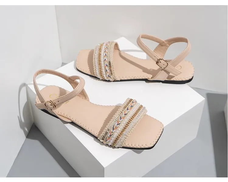 Versatile Square Head Flat Sandals