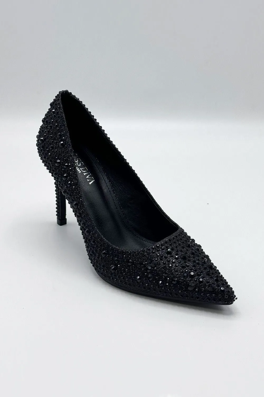 Viviana Diamante Embellished Heels in Black