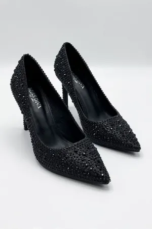 Viviana Diamante Embellished Heels in Black