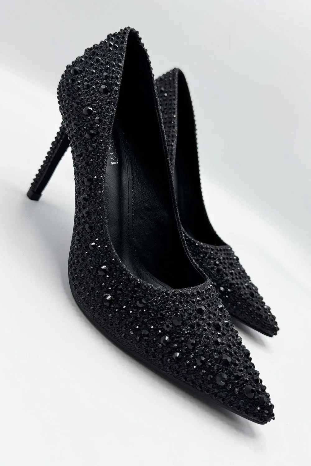 Viviana Diamante Embellished Heels in Black