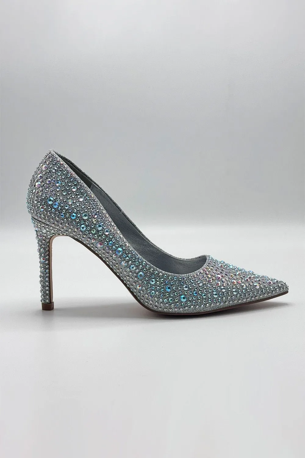 Viviana Diamante Embellished Heels in Silver