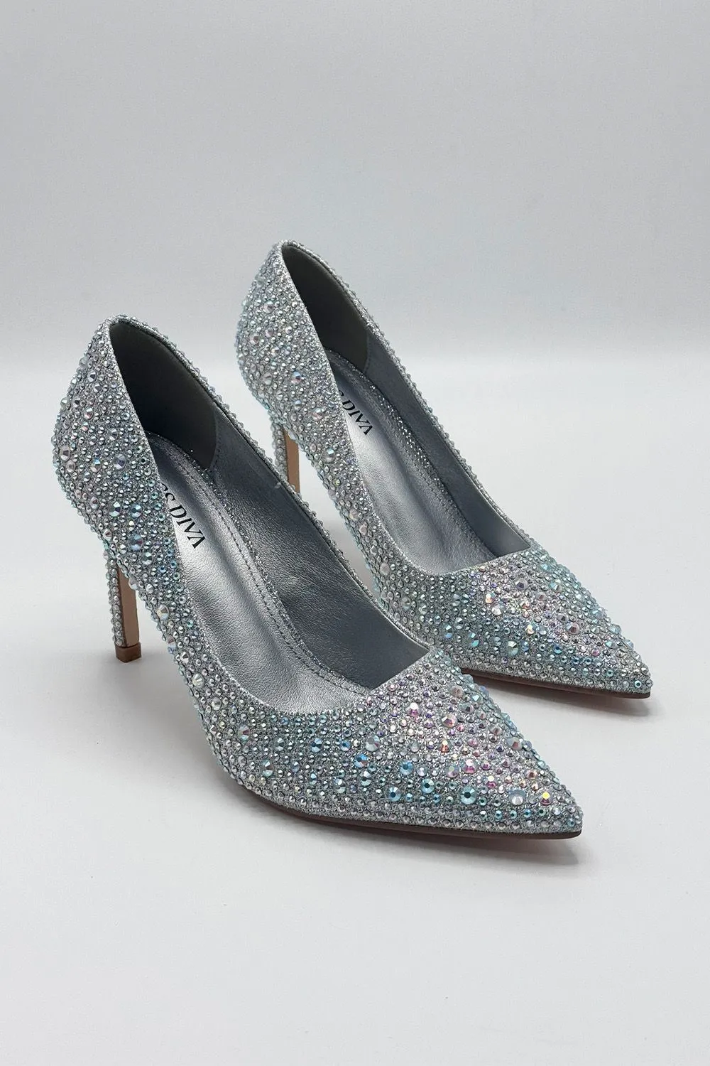 Viviana Diamante Embellished Heels in Silver